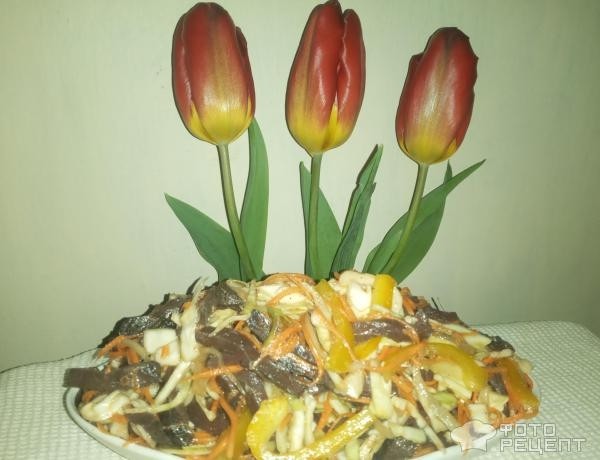 Рецепт: Салат из легкого с овощами - на скорую руку