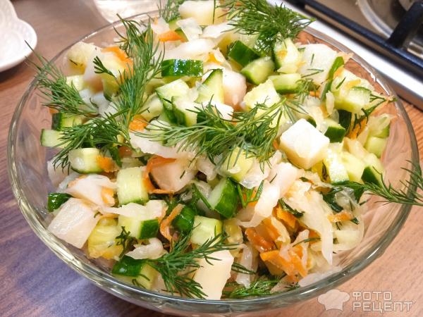 Рецепт: Постный овощной салат - с квашеной капустой Рецепт: Постный овощной салат - с квашеной капустой