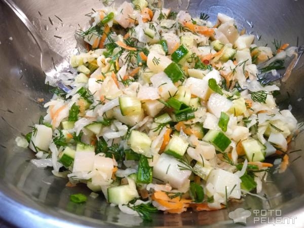 Рецепт: Постный овощной салат - с квашеной капустой Рецепт: Постный овощной салат - с квашеной капустой