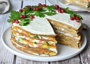 Печеночный торт из говяжьей печени Печеночный торт из говяжьей печени