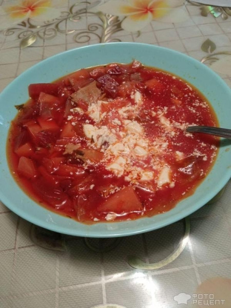 Рецепт: Борщ со свеклой - С подтушенной капустой