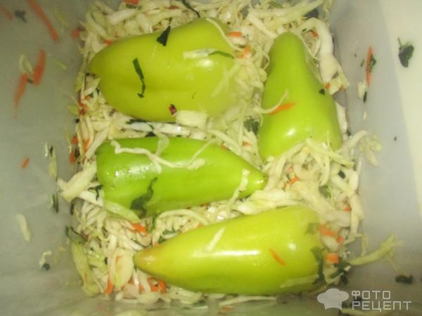 Рецепт: Квашеные перцы фаршированные капустой - быстрый рецепт Рецепт: Квашеные перцы фаршированные капустой - быстрый рецепт