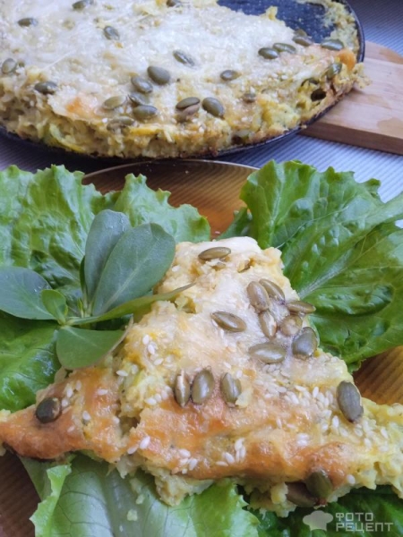 Рецепт: Открытый кабачковый пирог - С овсяными хлопьями и сыром. Быстро и вкусно!